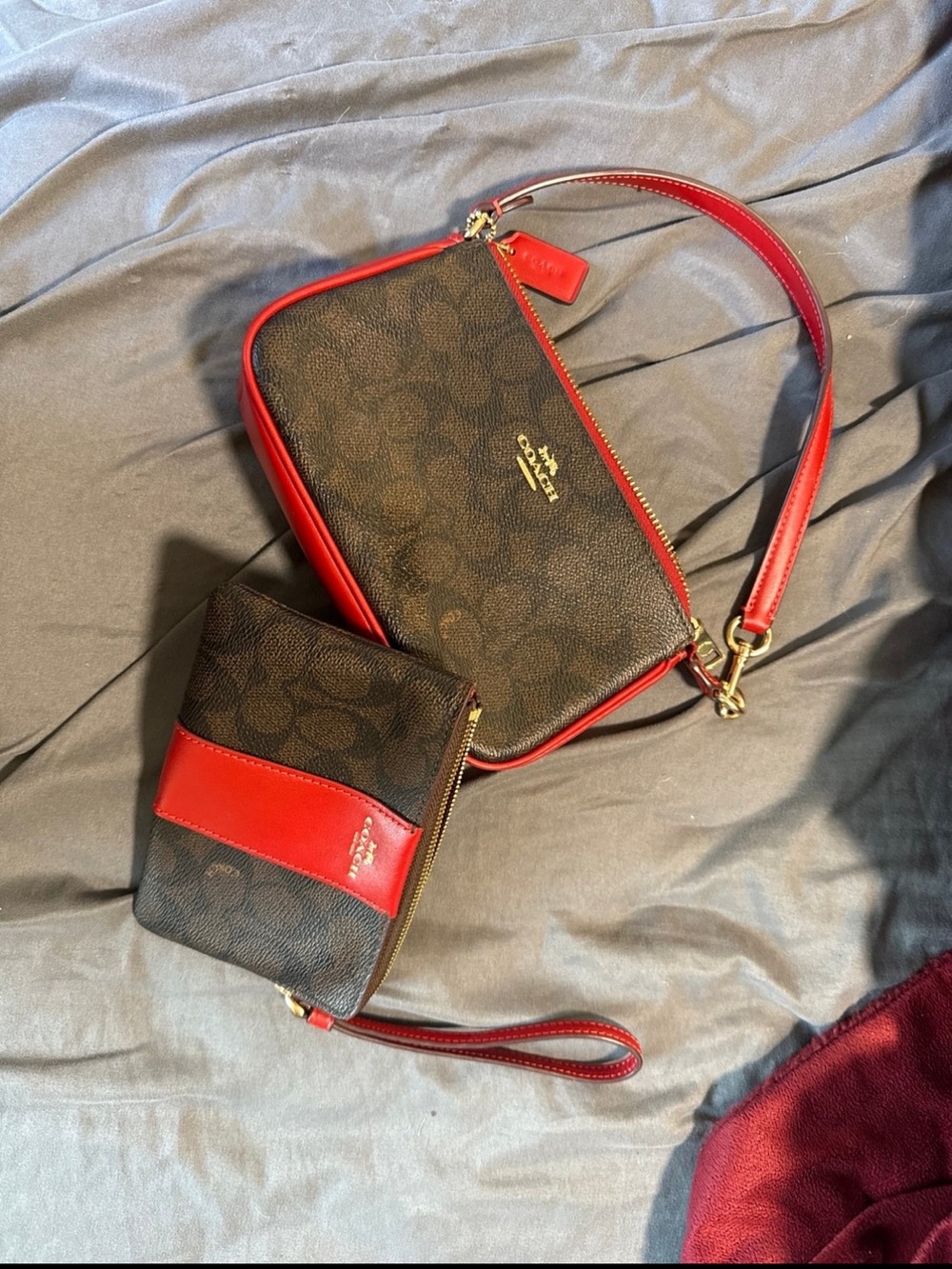 Coach Brown Signature Crossbody with Red Trim - Coach